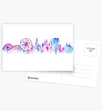California Magic Theme Park Watercolor Skyline Silhouette Postcards
