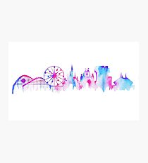 California Magic Theme Park Watercolor Skyline Silhouette Photographic Print
