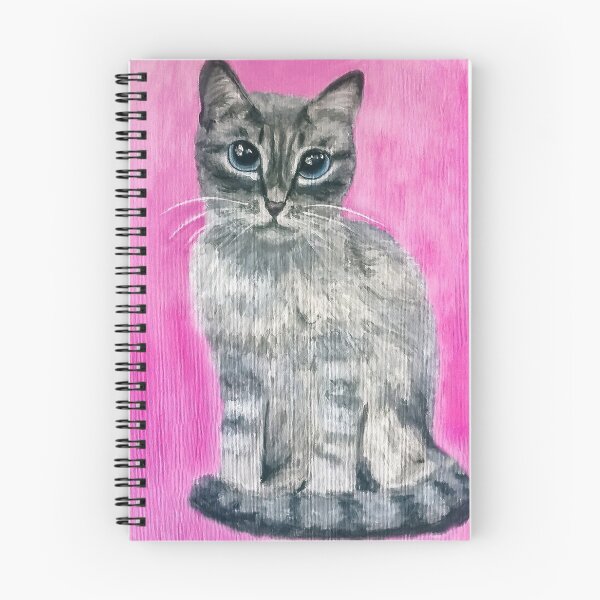 Item preview, Grey blue-eyed cat on pink background (acrylic painting) designed and sold by Alice-Moonbliss.