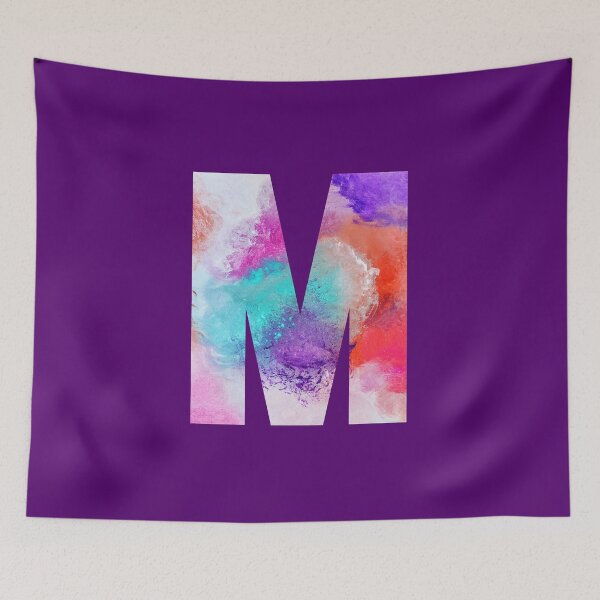 Item preview, "M" Letter Monogram Multi Color Abstract Splash in Purple Background  designed and sold by LotusPrints9.