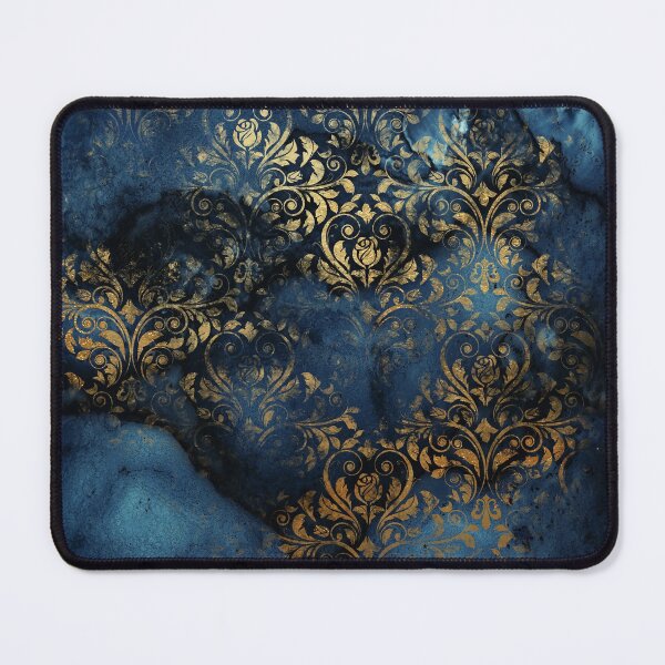 Item preview, Indigo Blue Shiny Gold Damask  designed and sold by MysticMarble.