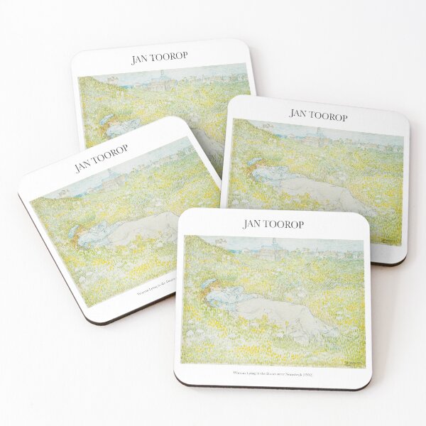 Item preview, JAN TOOROP - Woman Lying Yellow Flower Fields near Seaside designed and sold by FrostMintStudio.