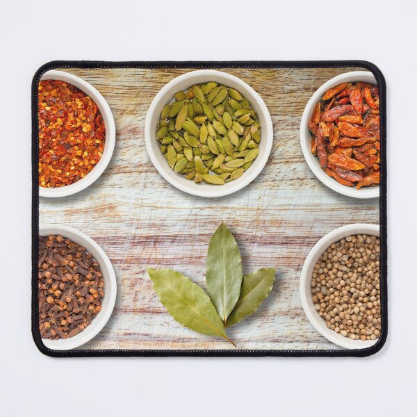 Item preview, Spices in Pots on Old Wooden Chopping Board designed and sold by MarkUK97.