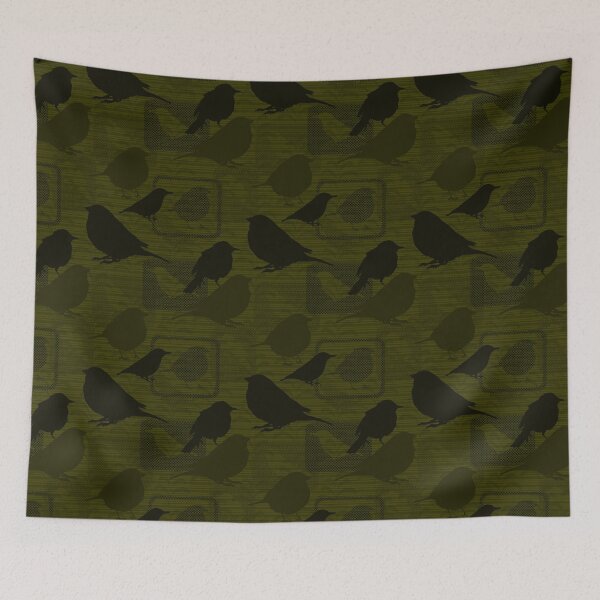 Aperçu de l'œuvre Birdies Black on Dark Khaki Repeat 5748 créée et vendue par Art in My Loft.