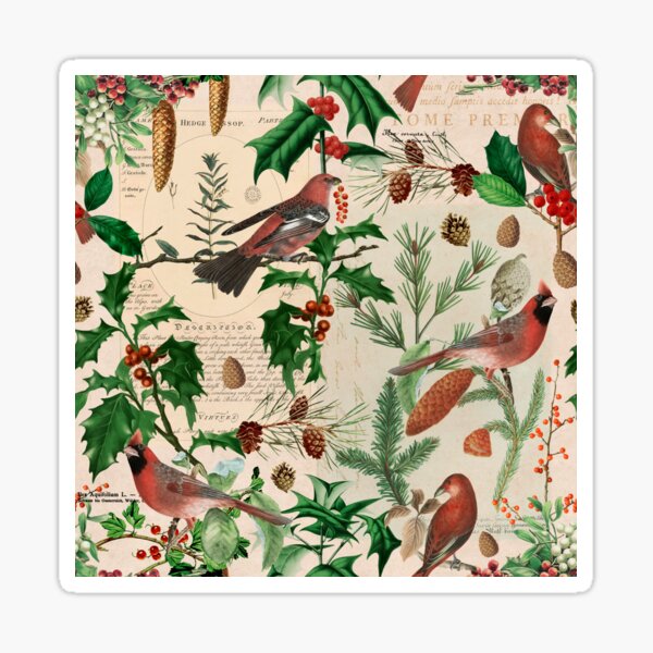 Item preview, Cardinal And Botany Vintage Botanical Christmas Pattern designed and sold by artsandsoul.