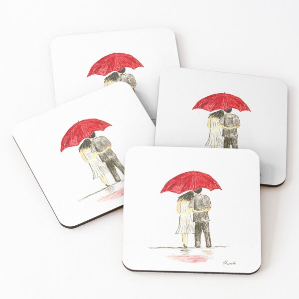 Item preview, Red umbrella love couple watercolor  designed and sold by Monika Howarth.
