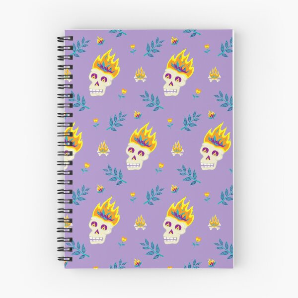 Item preview, Pattern with burning skulls, twigs, bonfires and flowers in fantasy style on light purple background designed and sold by catsandstars.