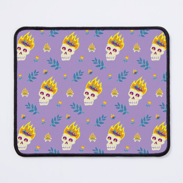 Item preview, Pattern with burning skulls, twigs, bonfires and flowers in fantasy style on light purple background designed and sold by catsandstars.