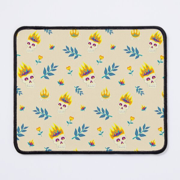 Item preview, Pattern with burning skulls, twigs, bonfires and flowers in fantasy style on light beige background designed and sold by catsandstars.
