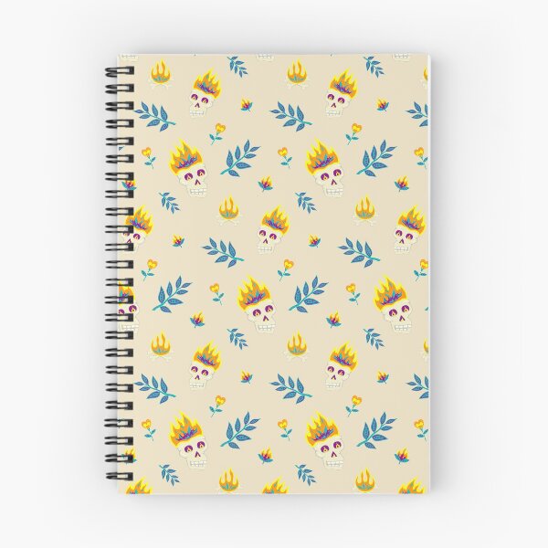 Item preview, Pattern with burning skulls, twigs, bonfires and flowers in fantasy style on light beige background designed and sold by catsandstars.