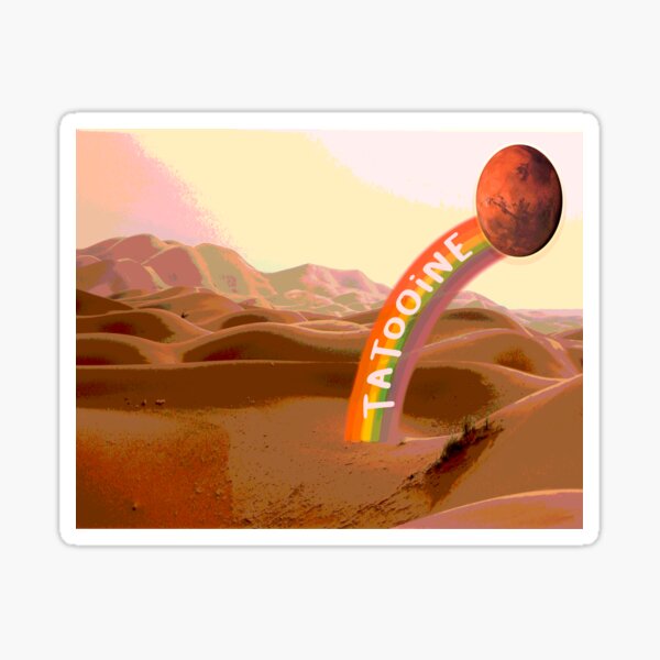 Vista previa del artículo con la obra «Tatooine, parodia, puesta de sol de Tatooine, viajes de Tatooine, lunas de Tatooine, este es el camino, este es el camino», diseñado y vendido por NeteroSUN.