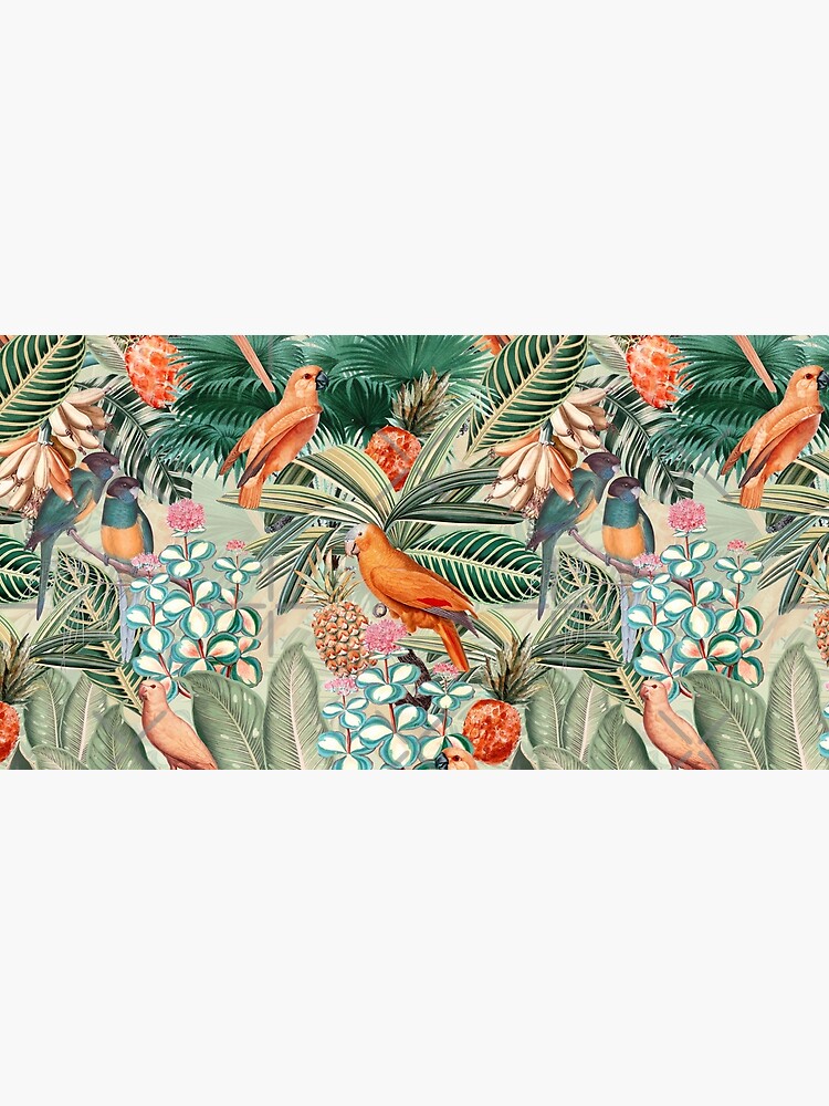 Aperçu 5 sur 5. Tapis de souris avec l'œuvre Jardin botanique de la jungle d'oiseaux tropicaux orange vintage créée et vendue par UtArt.