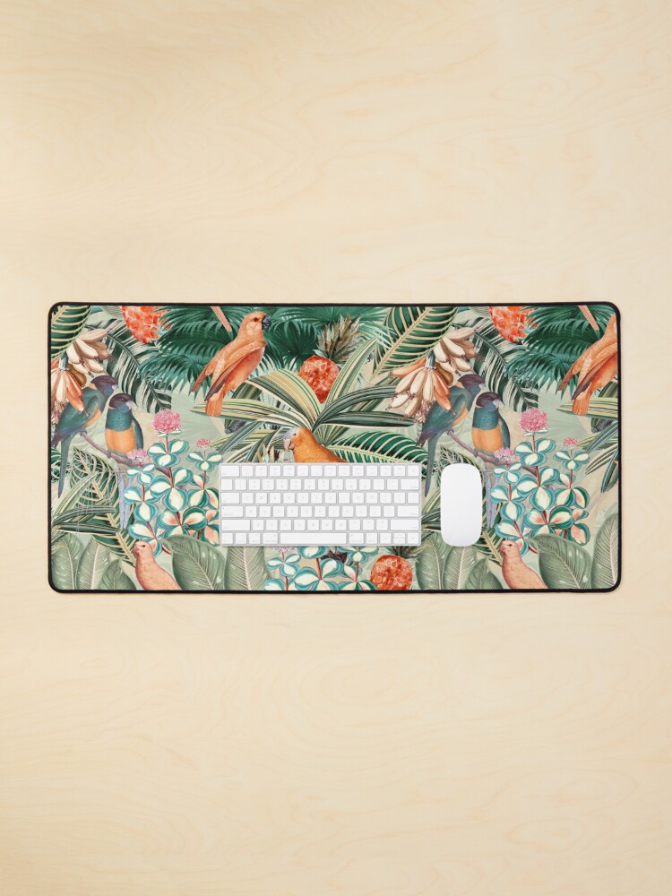 Aperçu 1 sur 5. Tapis de souris avec l'œuvre Jardin botanique de la jungle d'oiseaux tropicaux orange vintage créée et vendue par UtArt.