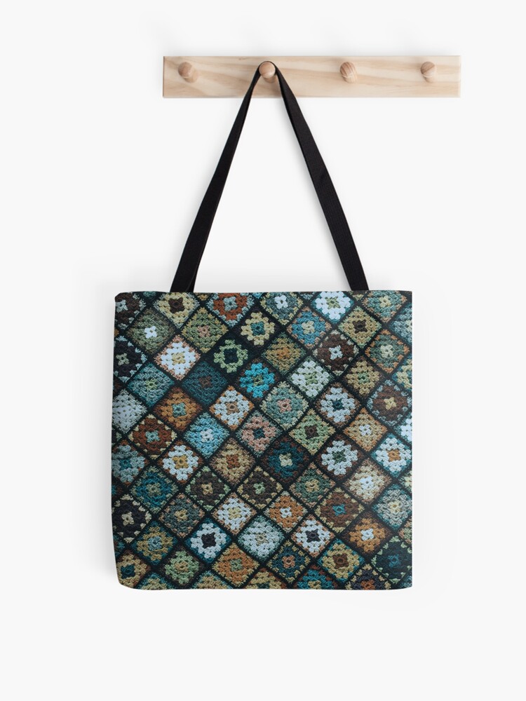 Extra Large as Blue Paisley Canvas Tote Bag Knit/ Crochet 