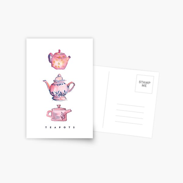 Three Pretty Pink Tea Pots Postcard
