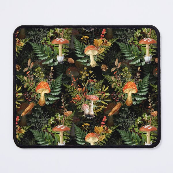Item preview, vintage midnight toadstools in the forest Botanical Night Garden on black Nightgarden designed and sold by UtArt.