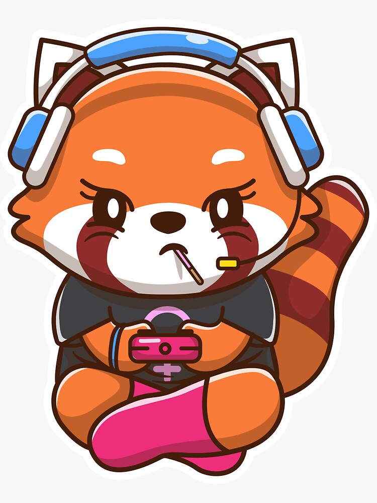 "Angry Red Panda Gamer Girl Playing Video Game " Sticker for Sale by