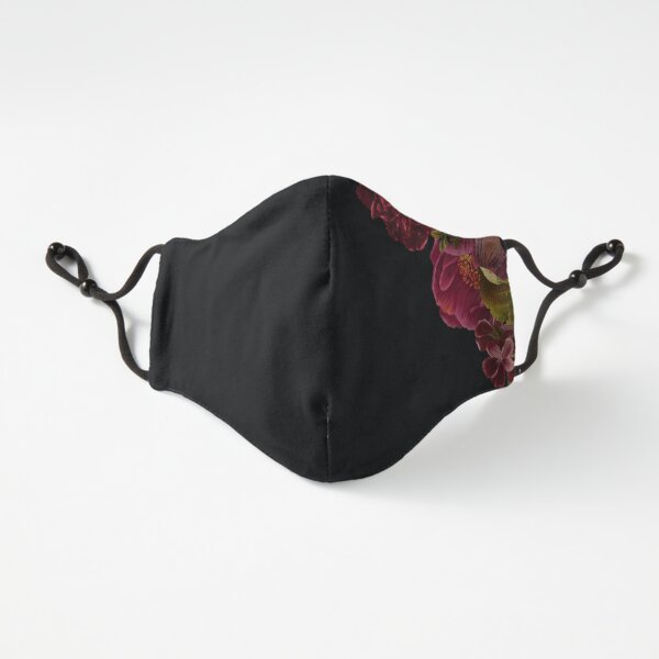 Antique dark red roses and other flowers on black Fitted 3-Layer