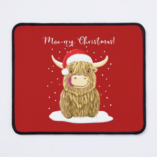 Vista previa del artículo con la obra «Vaca de las Tierras Altas de Escocia, Moo-rry Christmas Wee Hamish», diseñado y vendido por brodyquixote.