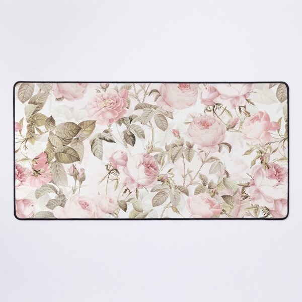 Sepia Old Vintage Roses Botanical Garden on Pink Pattern Desk Mat