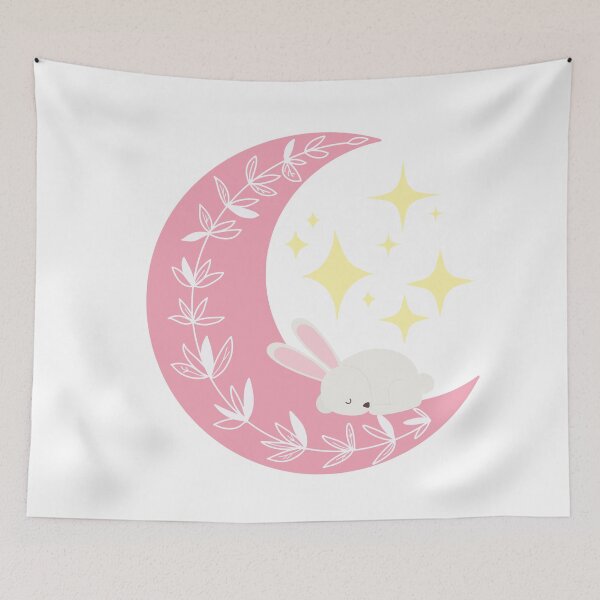 Item preview, Cute bunny sleeping on the pink moon designed and sold by BWAYZ.