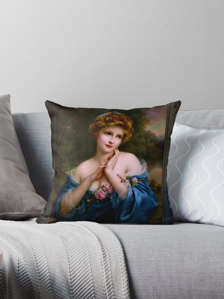 A Summer Rose by François Martin-Kavel - Beauty In A Forest View 2 A Summer Rose by Francois Martin-Kavel Vintage Art Xzendor7 Old Masters Reproductions Throw Pillow