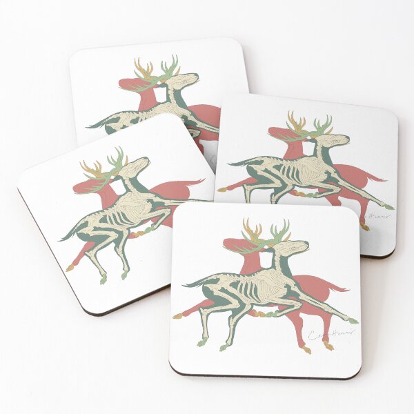 Item preview, Leaping reindeer skeleton empty background, green and red by Gorilla Bark designed and sold by GorillaBark.