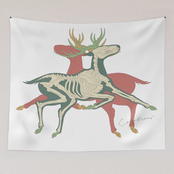 Item preview, Leaping reindeer skeleton empty background, green and red by Gorilla Bark designed and sold by GorillaBark.