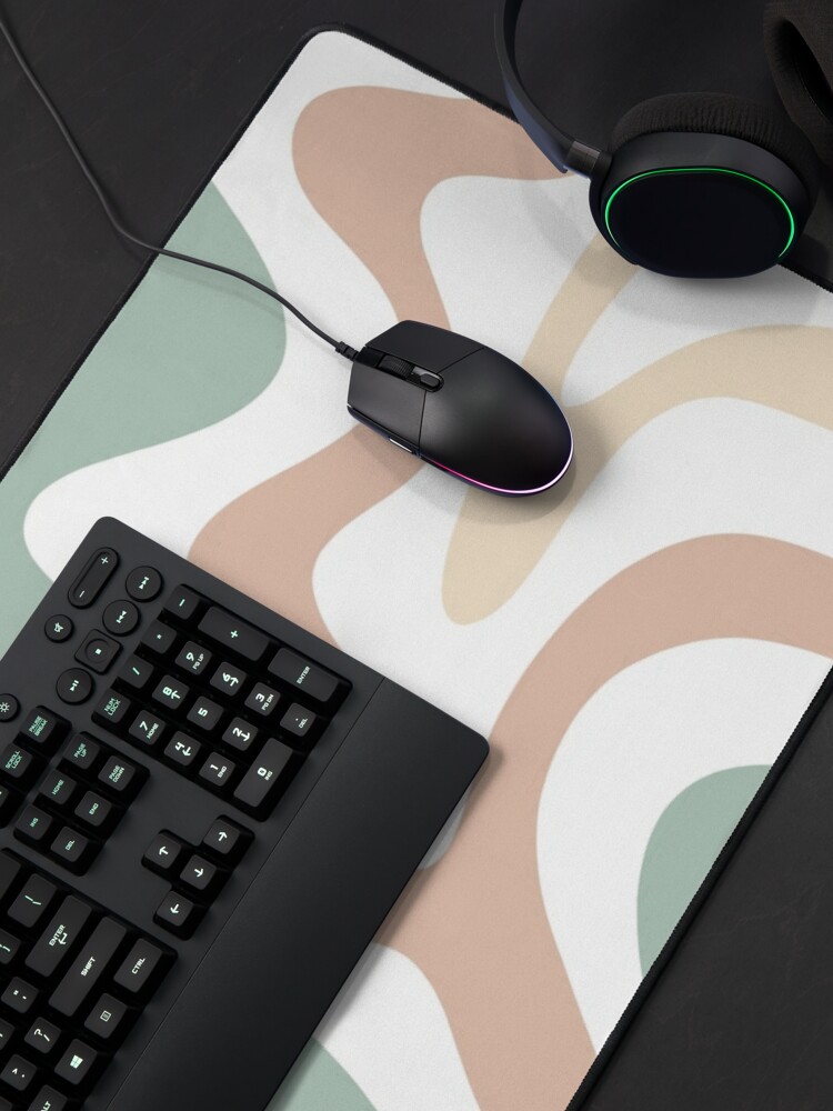 Alternate view of Liquid Swirl Retro Abstract in Light Sage Celadon Green, Light Blush, Cream, and White Mouse Pad