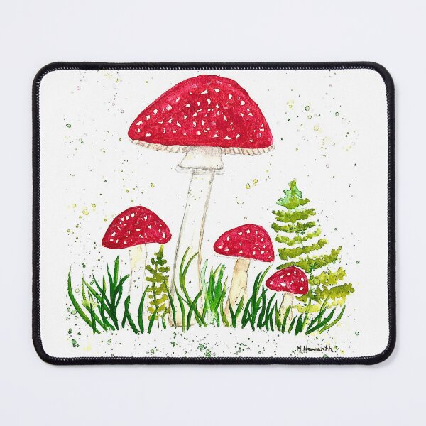 Red woodlands fern watercolor toadstools mushrooms Mouse Pad