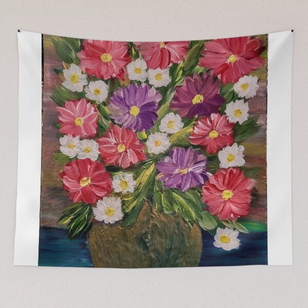 Item preview, So painted a beautiful bouquet of mixed flowers in a silver vase . Using a natural background colors and metallic paints. designed and sold by kkartwork.