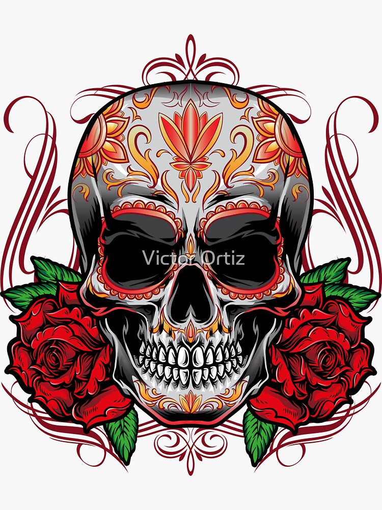 Skull And Roses Sticker For Sale By Vortiz614 Redbubble