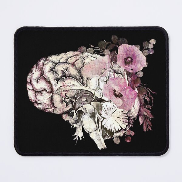 Item preview, Brain with Pink flowers, mental health matters, human brain, vintage watercolor style designed and sold by Collagedream.