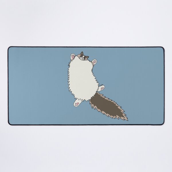 Fluffy Ragdoll Cat Stretch - Glacial Lake Background Desk Mat