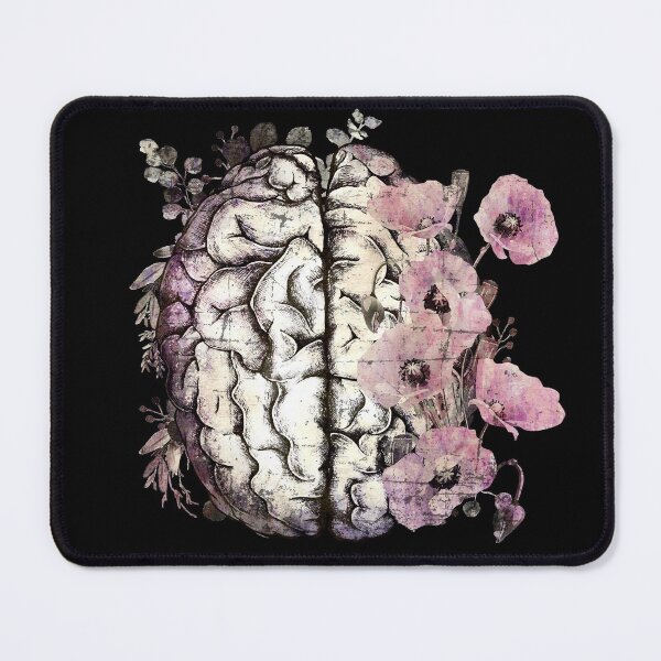 Item preview, Brain with Pink poppy, psychology, mental health, front brain, vintage watercolor designed and sold by Collagedream.