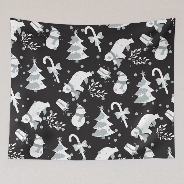 Item preview, White Grey Christmas Pattern on Black designed and sold by fowons.