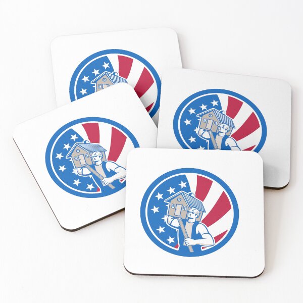 Item preview, American Builder Carrying House With Spirit Level and USA Flag Circle Icon designed and sold by patrimonio.