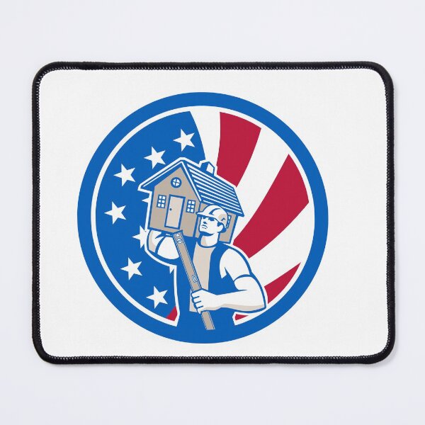 Item preview, American Builder Carrying House With Spirit Level and USA Flag Circle Icon designed and sold by patrimonio.