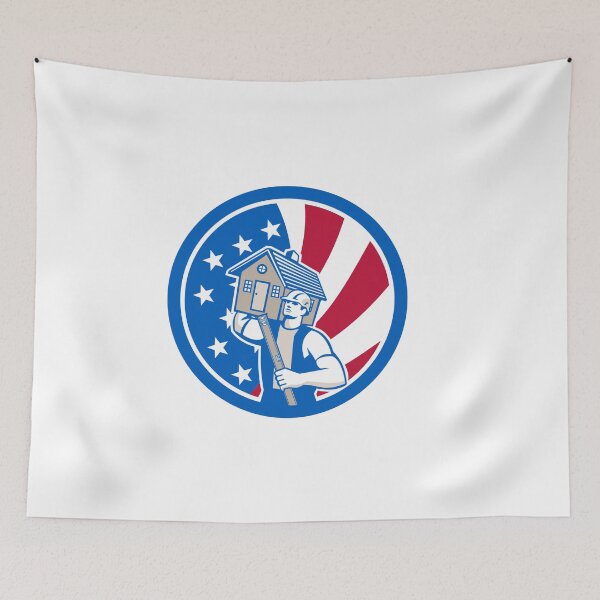 Item preview, American Builder Carrying House With Spirit Level and USA Flag Circle Icon designed and sold by patrimonio.