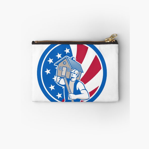 Item preview, American Builder Carrying House With Spirit Level and USA Flag Circle Icon designed and sold by patrimonio.