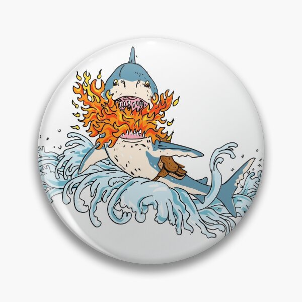 Item preview, Great White Shark Breathing Fire Wearing Saddle Jumping with Waves Vintage Tattoo Style designed and sold by patrimonio.