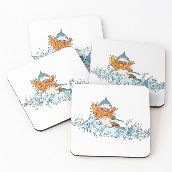 Item preview, Great White Shark Breathing Fire Wearing Saddle Jumping with Waves Vintage Tattoo Style designed and sold by patrimonio.