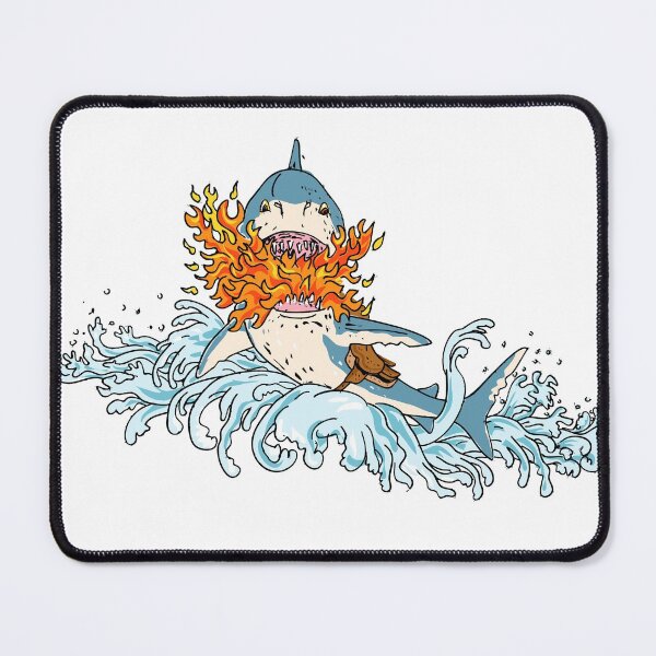 Item preview, Great White Shark Breathing Fire Wearing Saddle Jumping with Waves Vintage Tattoo Style designed and sold by patrimonio.