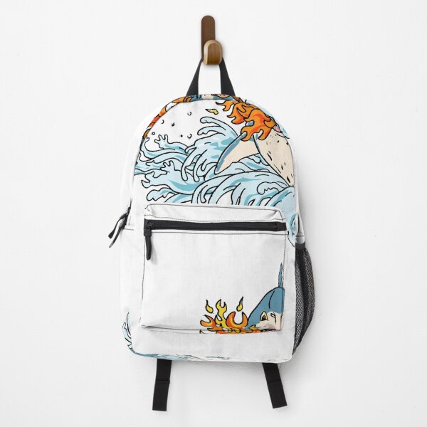 Item preview, Great White Shark Breathing Fire Wearing Saddle Jumping with Waves Vintage Tattoo Style designed and sold by patrimonio.