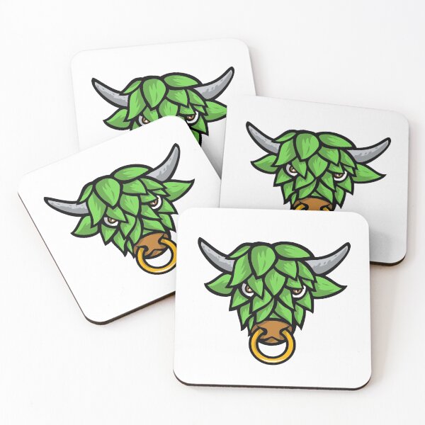 Item preview, Green Short Horned Bull Head with Beer Hop Face Front View Mascot Color Retro designed and sold by patrimonio.
