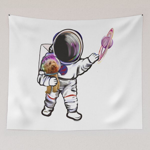 Item preview, Astronaut and Cavapoo puppy dog in Space suit reaching  out to touch Saturn’s ring - cute Cavoodle, Cavapoo, Cavalier King Charles Spaniel designed and sold by Artonmytee.