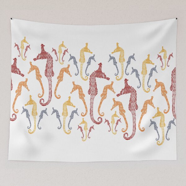 Item preview, Polynesian Australian Aboriginal coloring Patterned Seahorses White default background designed and sold by pelagio.