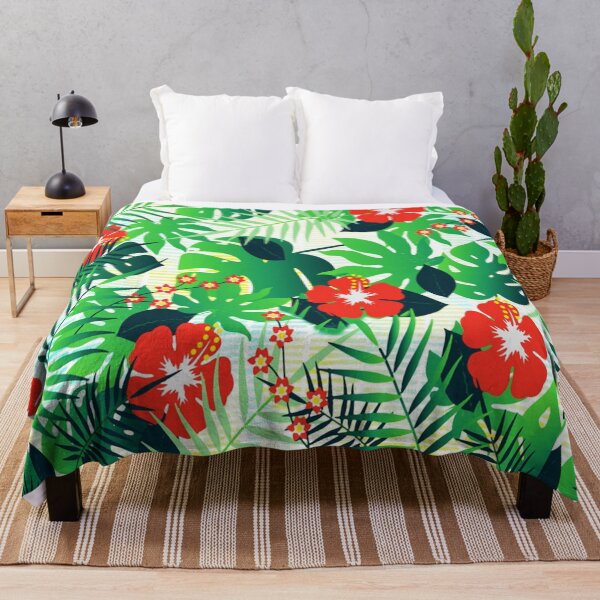 Item preview, Hawaii Tropical Exotic Green Leaves with Hibiscus Flowers Pattern, Tropical Leaves and Flowers Pattern designed and sold by silviaol.