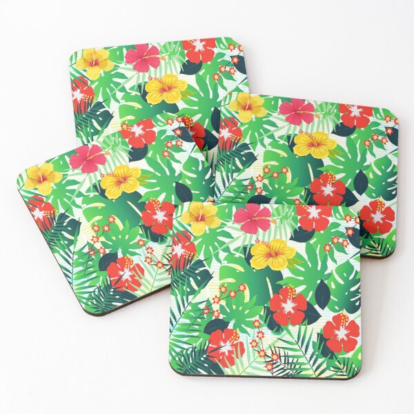 Item preview, Hawaii Tropical Exotic Green Leaves with Hibiscus Flowers Pattern, Tropical Leaves and Flowers Pattern designed and sold by silviaol.