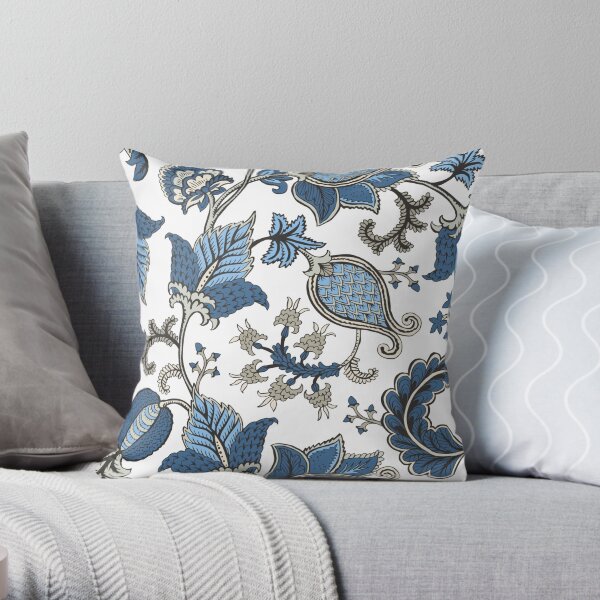 Motif d'art floral bleu et blanc Hamptons Coussin